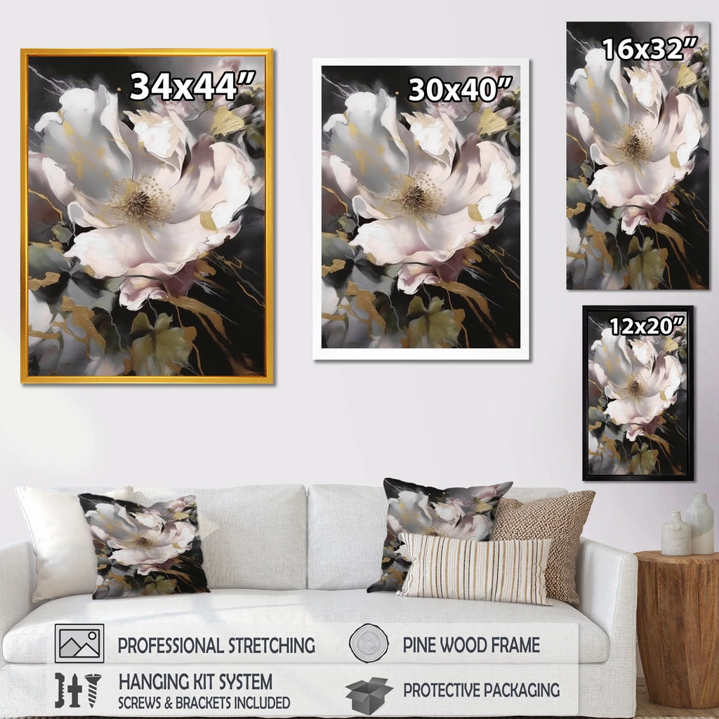 White And Gold Floral Daisy Framed Wall Decor 16 in. wide x 32 in. high D62769