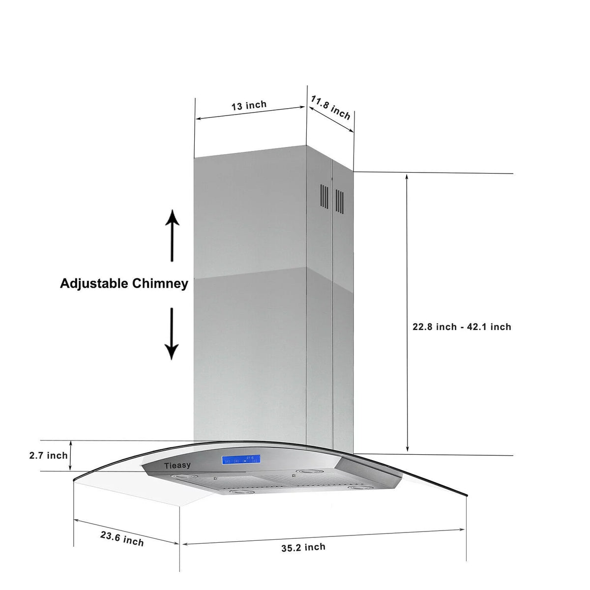 36 inch Island Mount Range Hood 900 CFM with Glass LCD Touch Control H769807