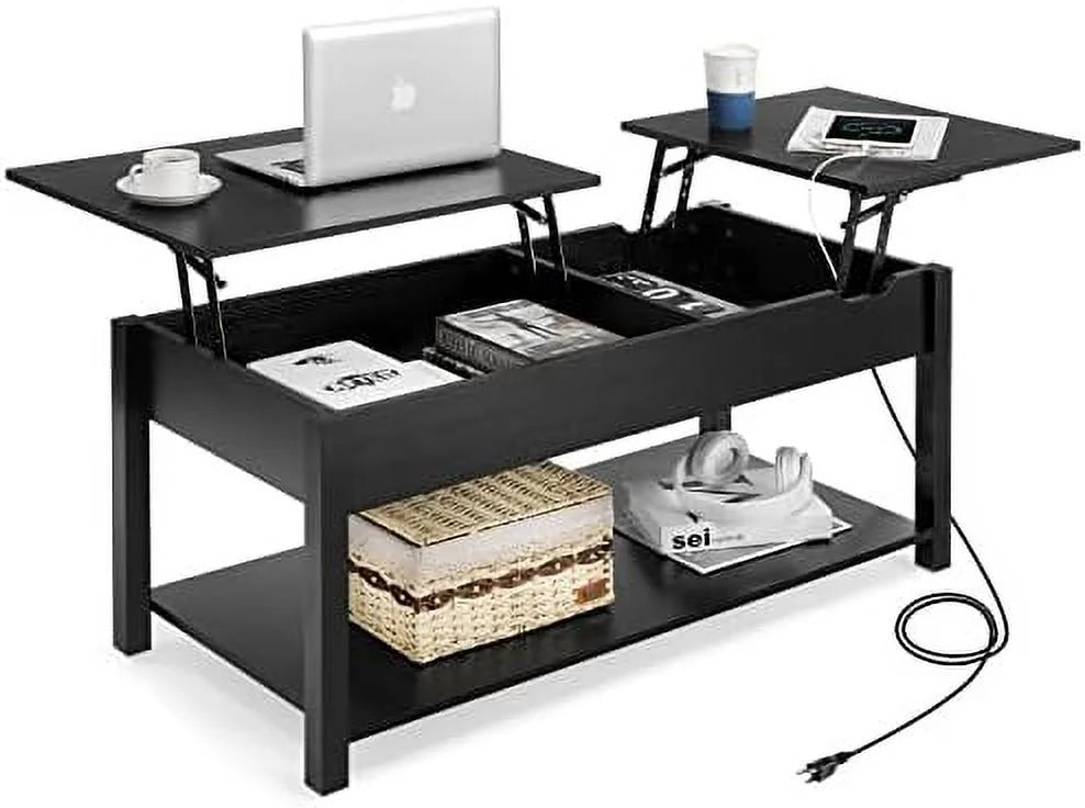 42.5" Lift Top Coffee Table with Hidden Compartment and USB Ports D85758