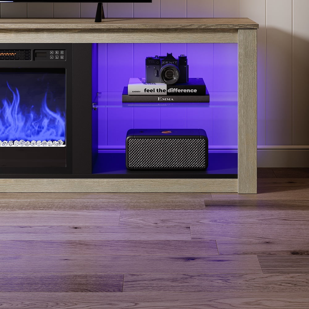 Wash White+Grey Electric Fireplace TV Stand Q559758