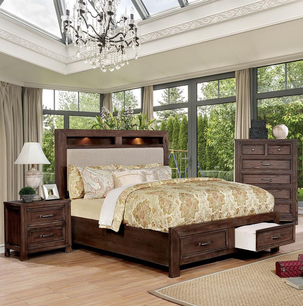 Dark Oak Solid Wood Queen Bedroom Set 3pcs E428