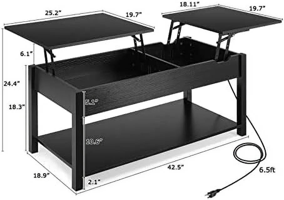 42.5" Lift Top Coffee Table with Hidden Compartment and USB Ports D85758