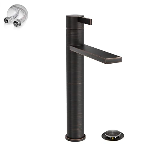 Brushed Gold Single Hole Tall Bathroom Faucet with Pop Up Drain A479794