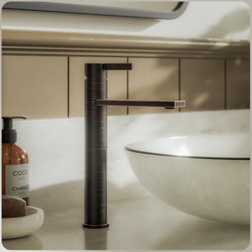 Brushed Gold Single Hole Tall Bathroom Faucet with Pop Up Drain A479794
