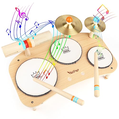9 in 1 Wooden Musical Instruments Drum Set with Xylophone O976203