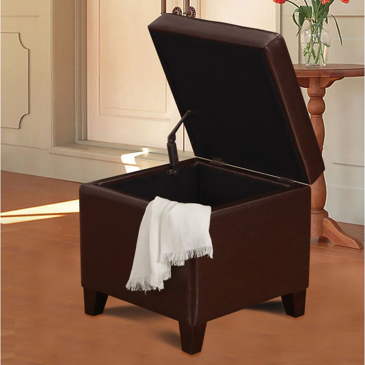 Brown Bonded Leather Tufted Storage Ottoman V8901