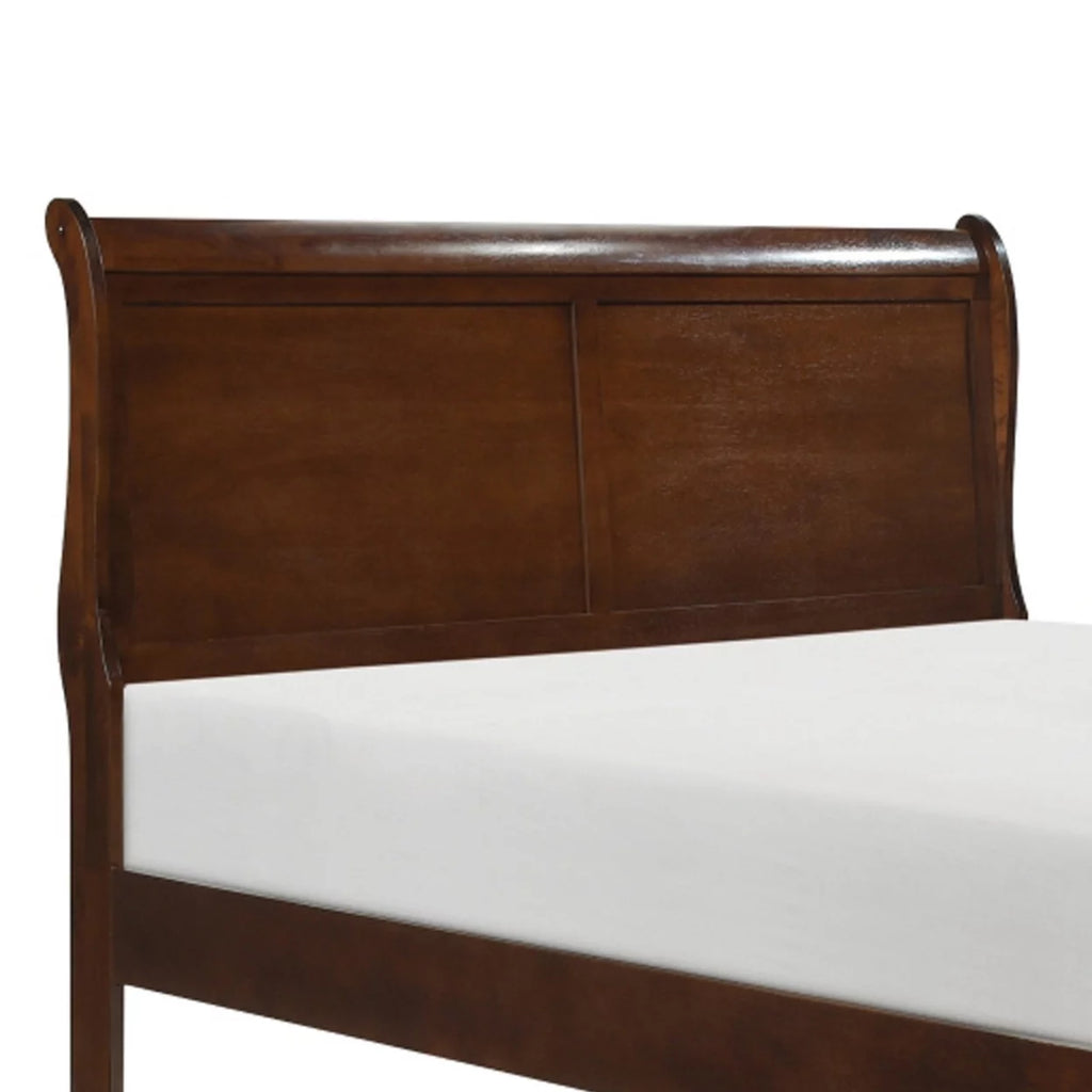 Queen Sleigh Bed Wood Frame Brown Cherry Finish Q871