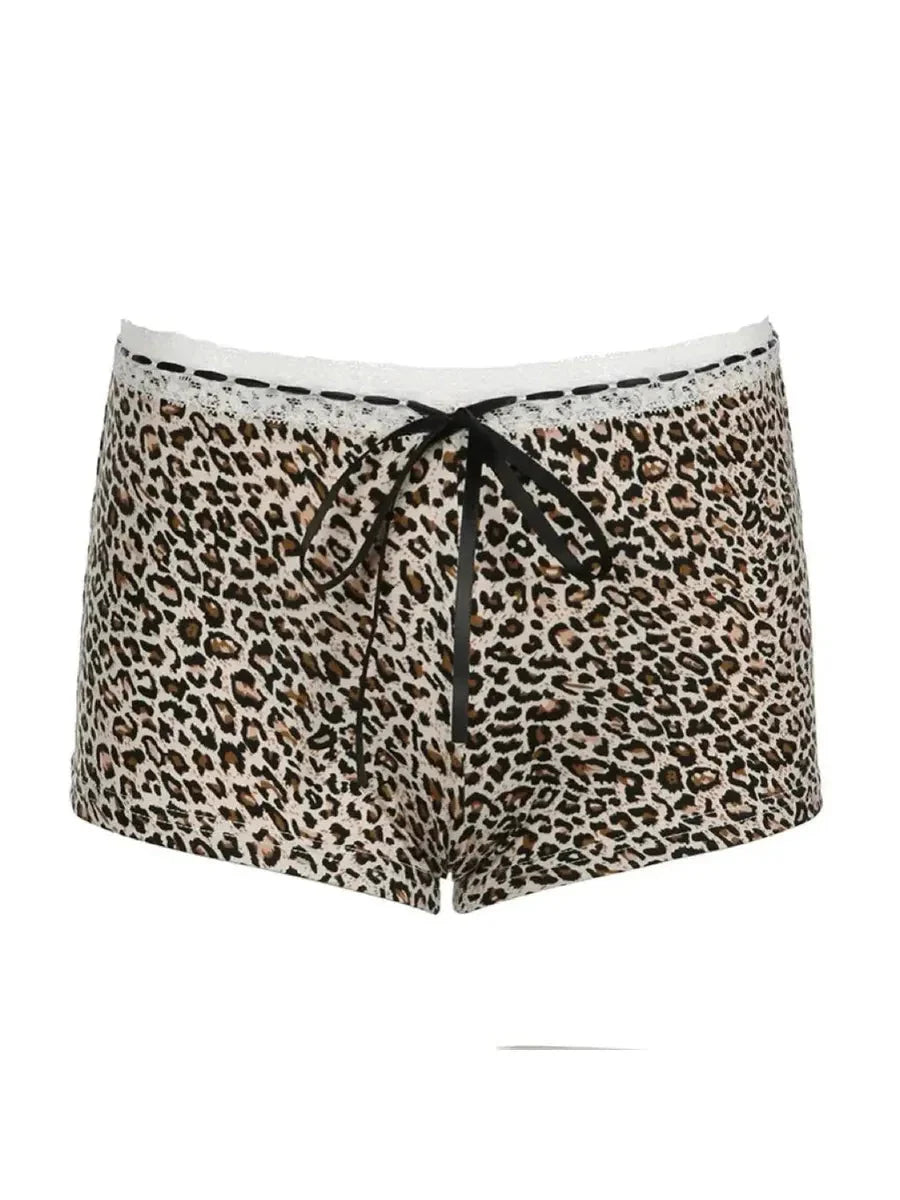 Cheetah Ribbon Lace Tight Shorts H8991