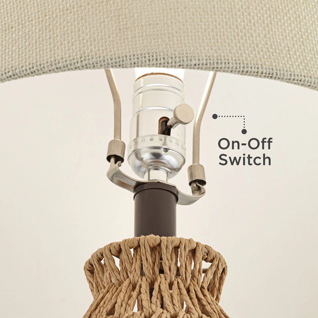 29" Tall Natural Rattan Wicker Table Lamp with Oatmeal Fabric Shade H912905
