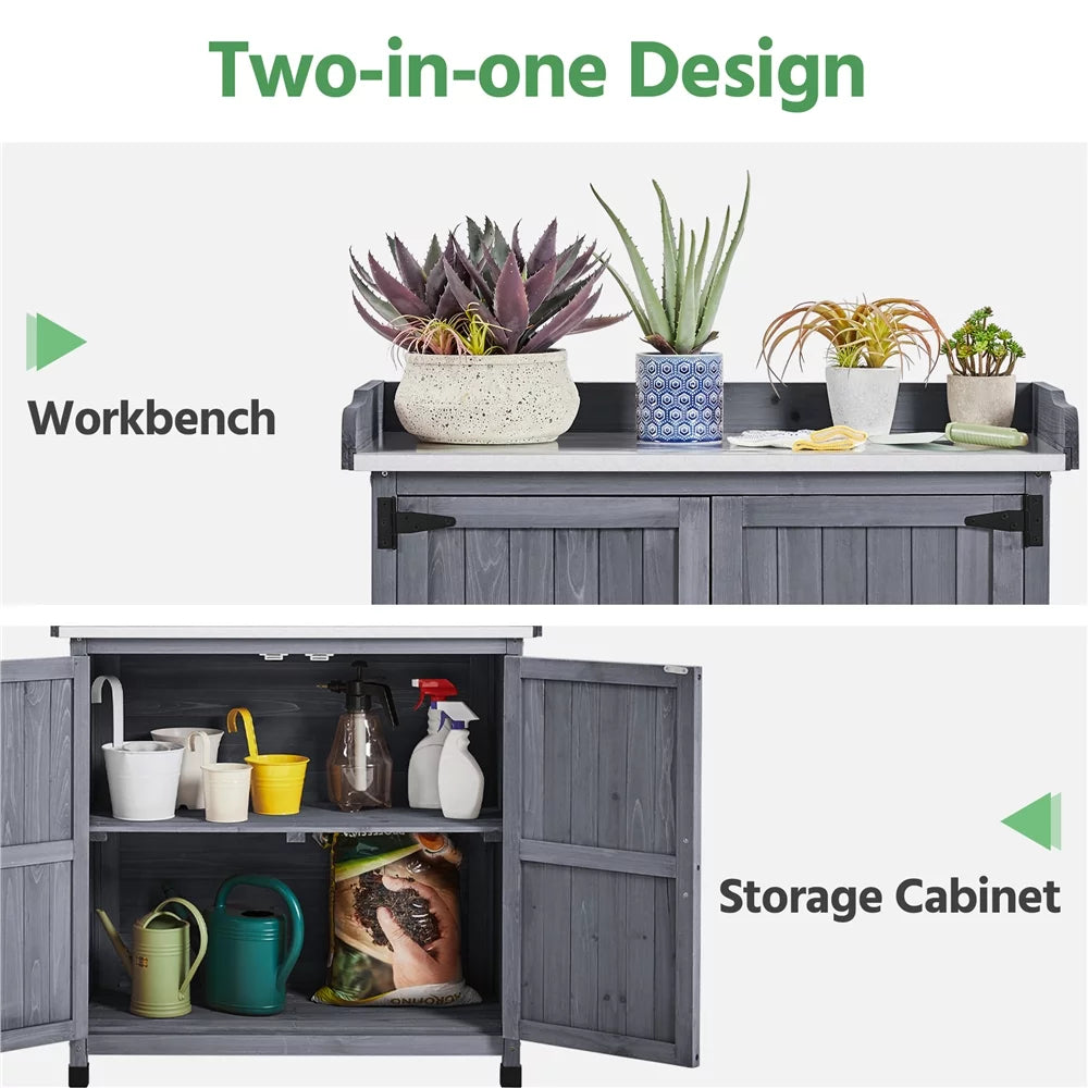 Wooden Garden Potting Bench Table with Cabinet D18797