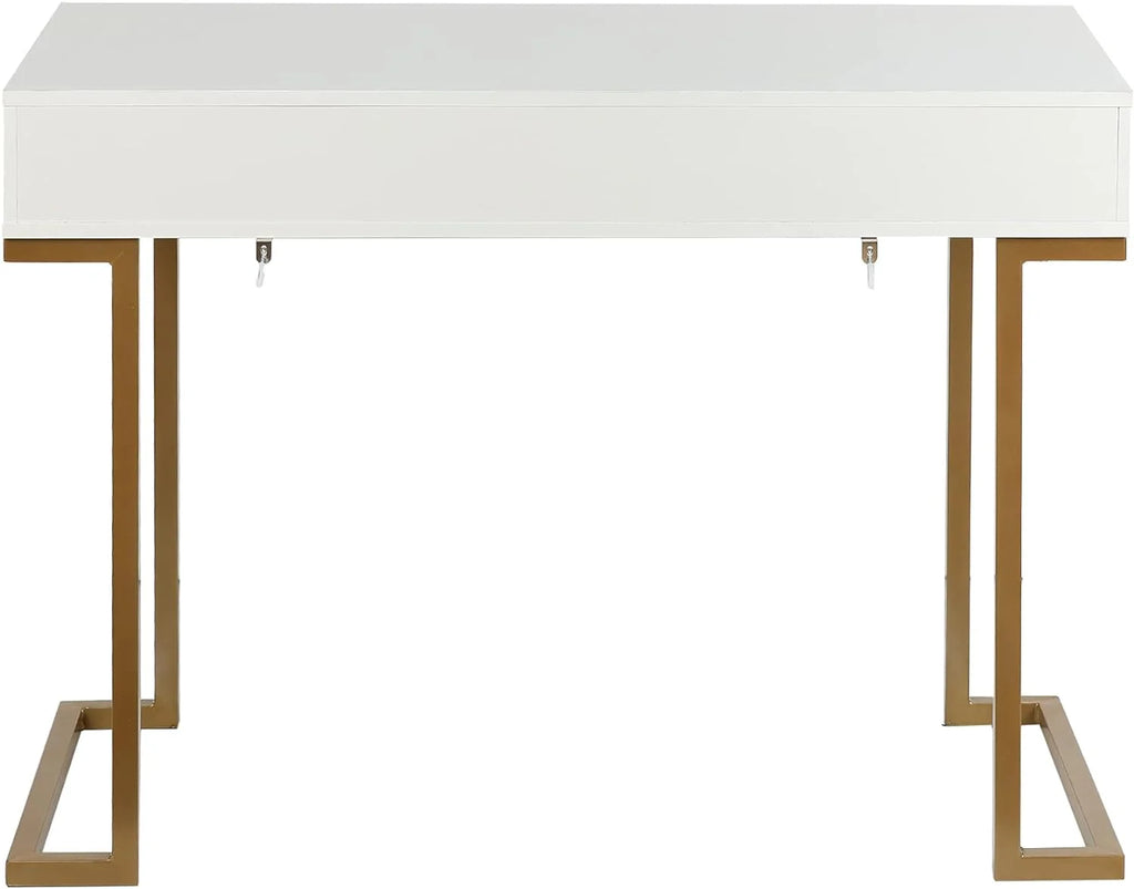 White Gold 2 Drawer Wood Metal Desk P6078