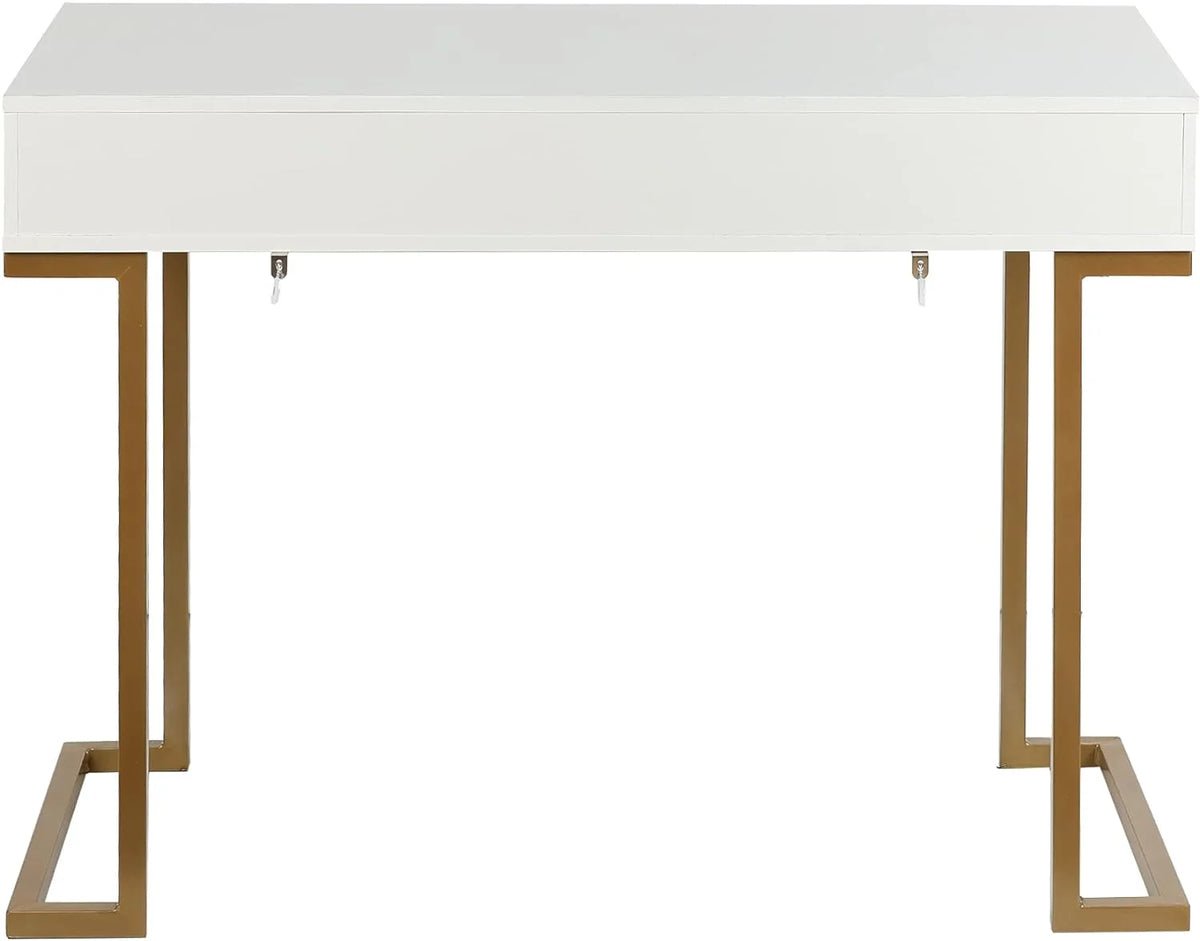White Gold 2 Drawer Wood Metal Desk P6078