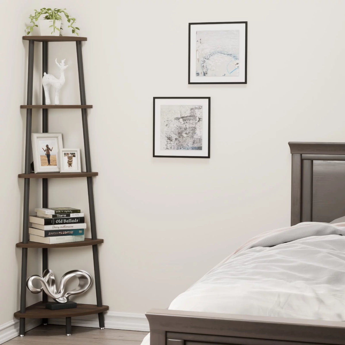 5 Tier Wood and Metal Corner Bookshelf D2042