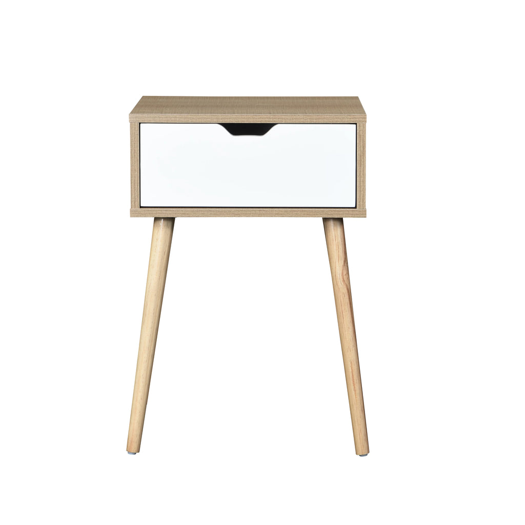 White 1 Drawer Side Table with Rubber Wood Legs X80069