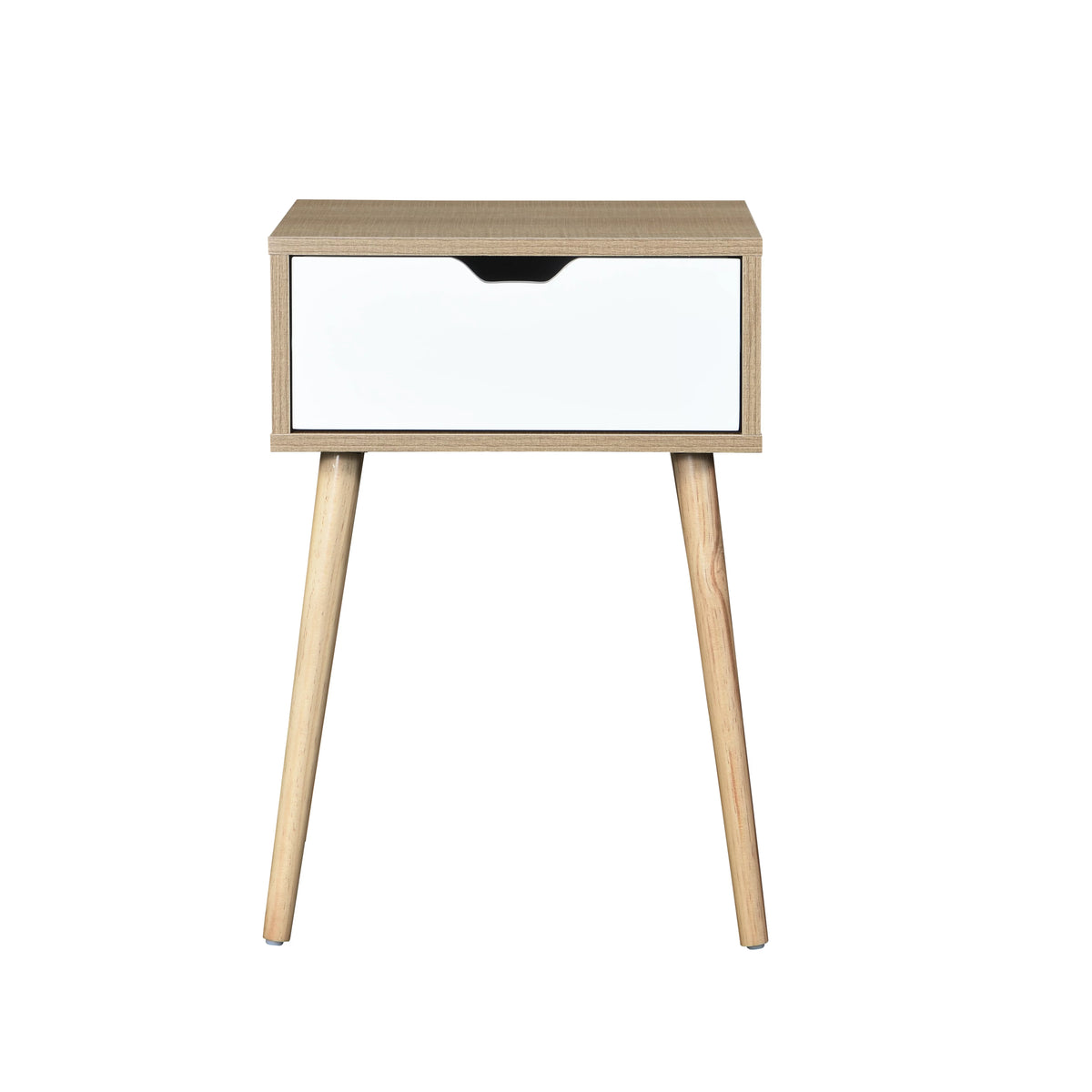 White 1 Drawer Side Table with Rubber Wood Legs X80069