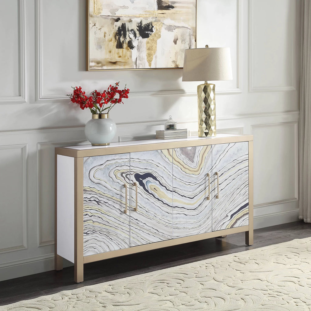 White and Gold Rectangular Console Table C696