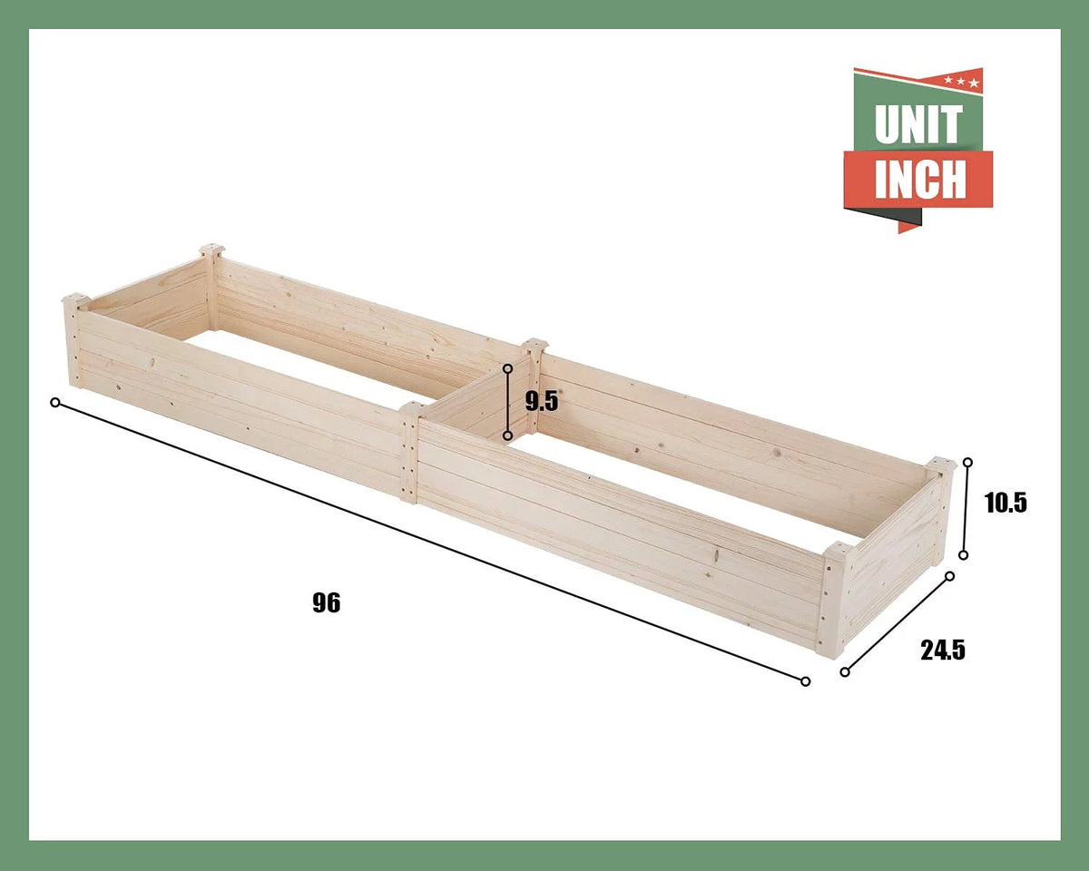 96 x 24.5 x 10 Inch Wood Raised Garden Bed Y618