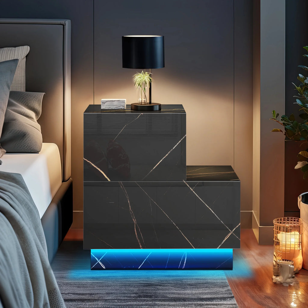 Set of 2 LED Nightstand with 2 Drawers S866