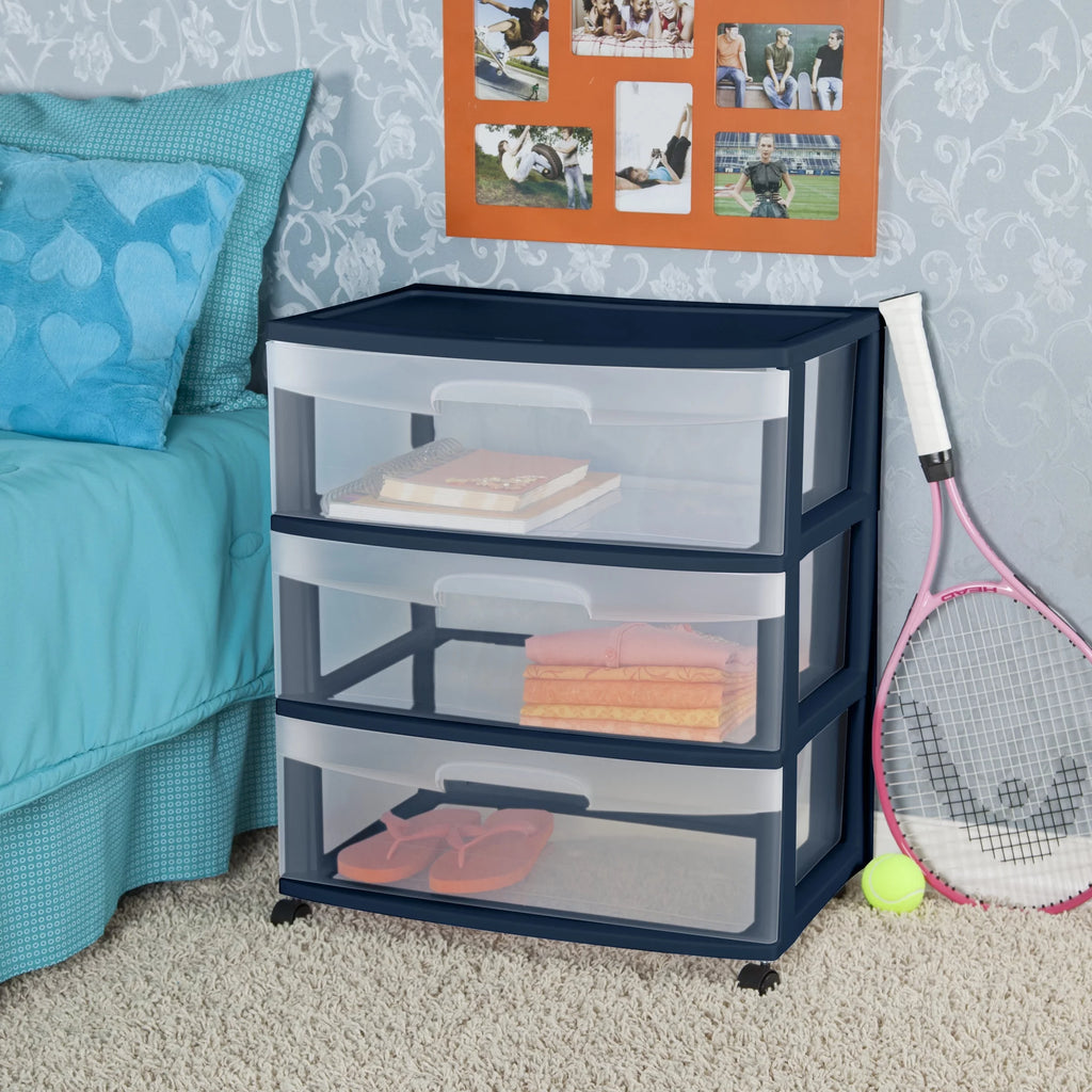 Wide 3 Drawer Plastic Cart V8352