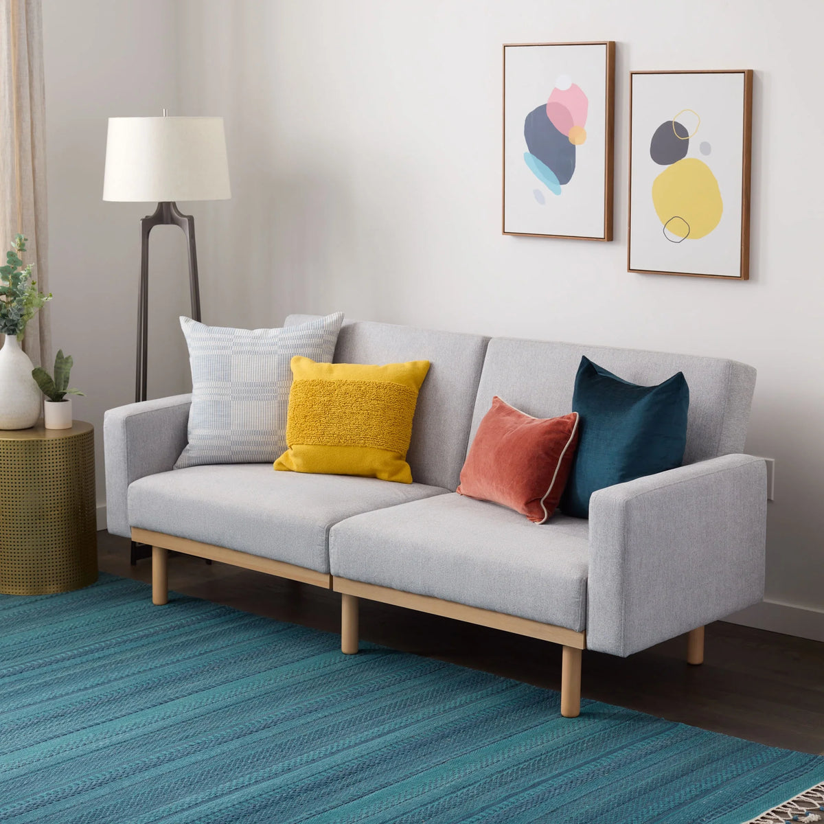 Light Gray Upholstered Wood Base Futon I887175