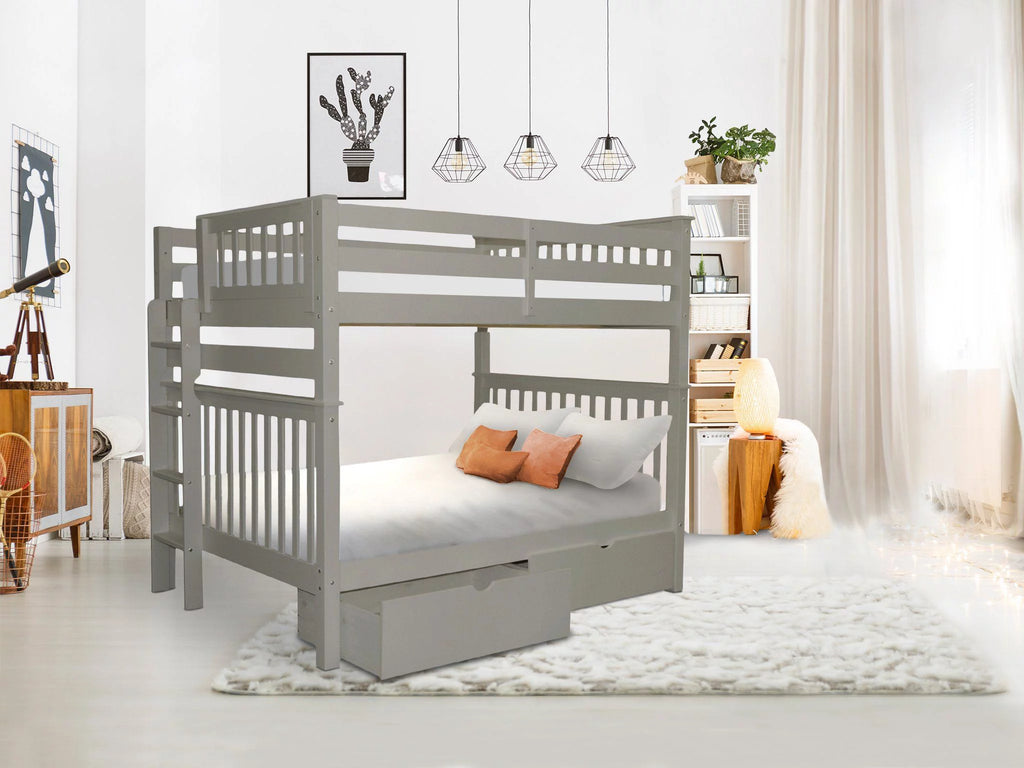 Gray Full over Full Bunk Beds with End Ladder and 2 Under Bed Drawers K3233