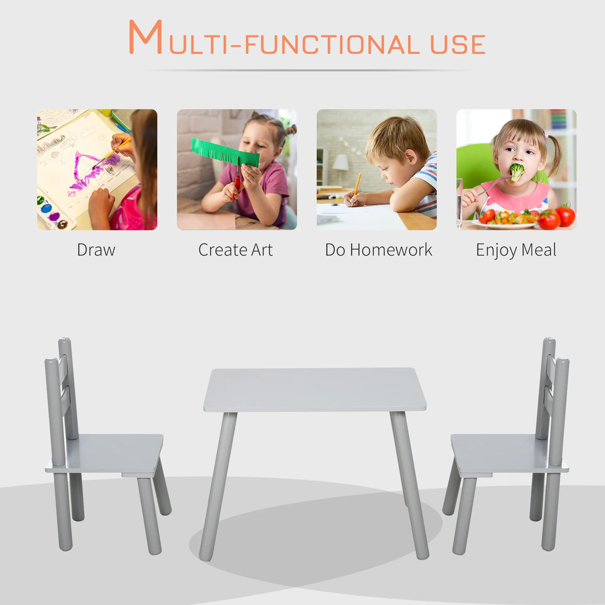3-Piece Kids Wooden Table Chairs Set G513418