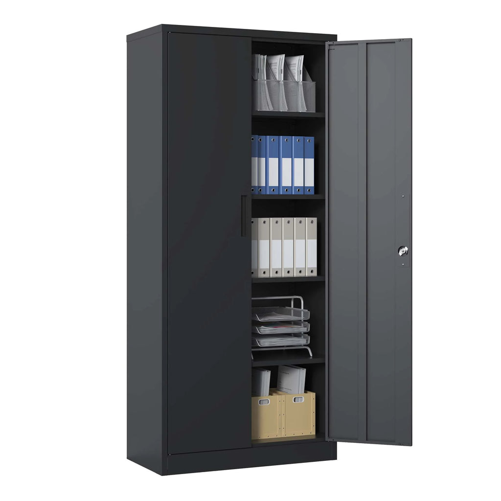 Black Metal Locking Storage Cabinet with 4 Shelves H8216