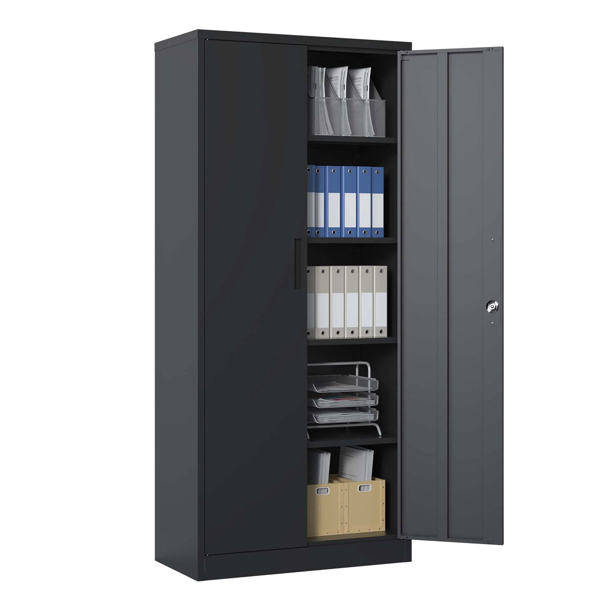 Black Metal Locking Storage Cabinet with 4 Shelves H8216
