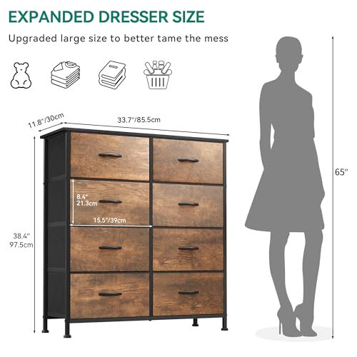 Black 8 Drawer Dresser with Fabric Bins C866646