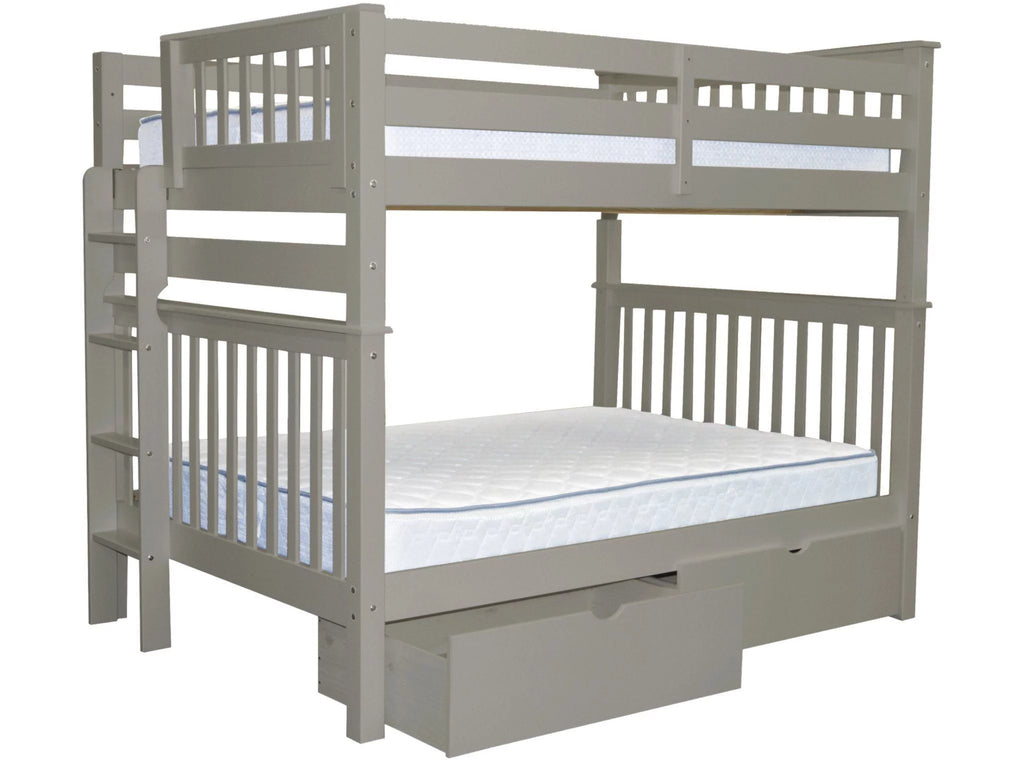 Gray Full over Full Bunk Beds with End Ladder and 2 Under Bed Drawers K3233
