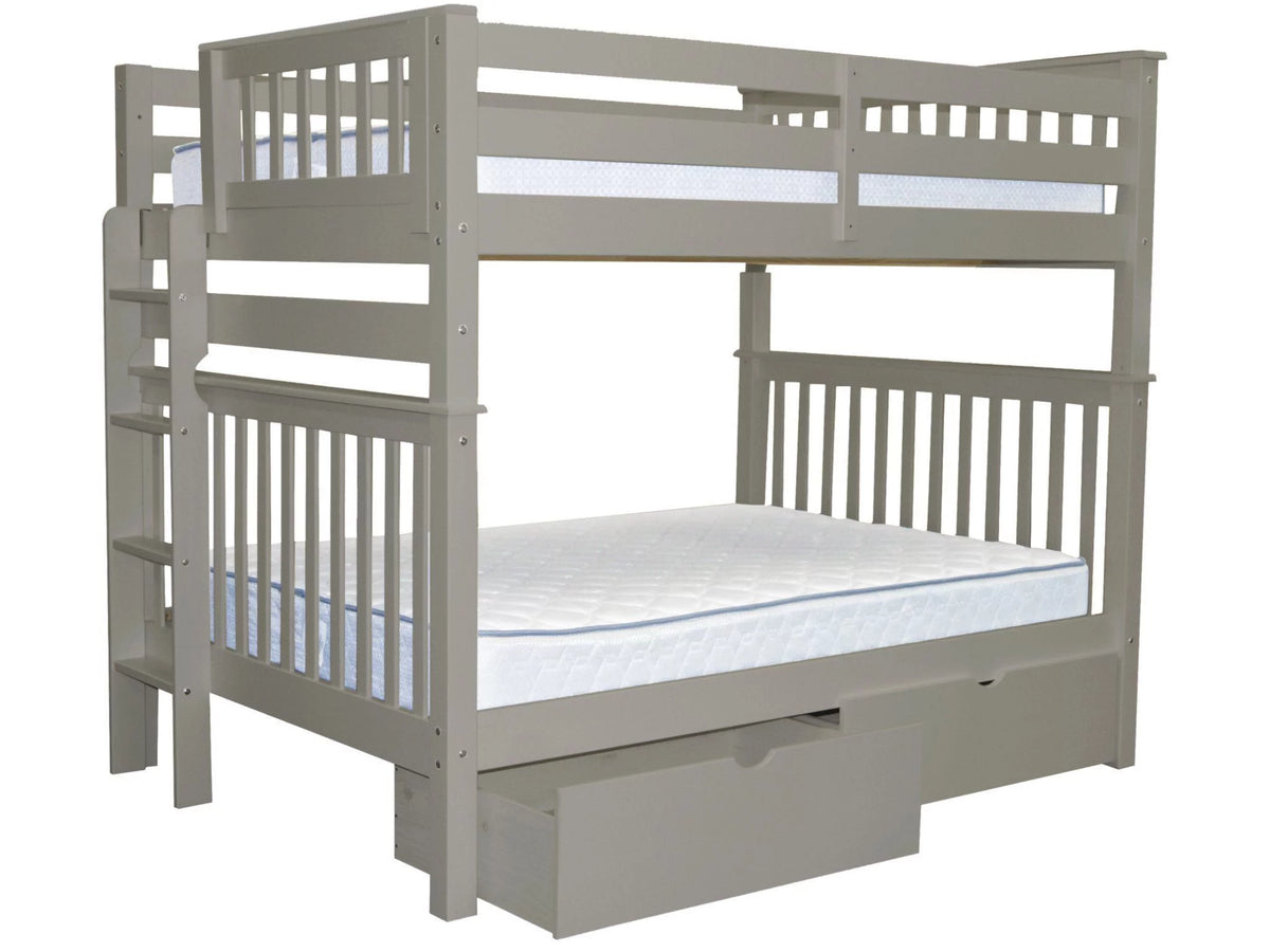 Gray Full over Full Bunk Beds with End Ladder and 2 Under Bed Drawers K3233