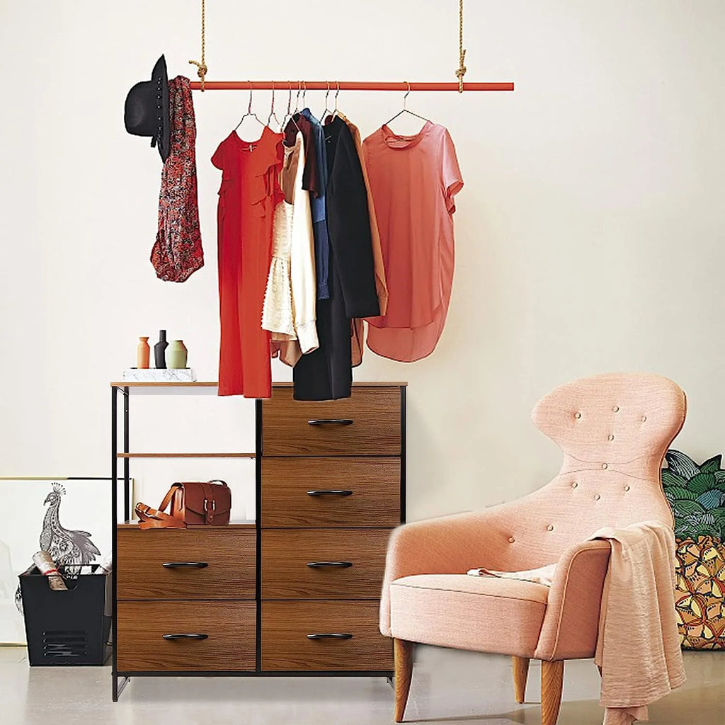 Fabric Dresser with 4 Drawers and 2 Side Shelf W2727
