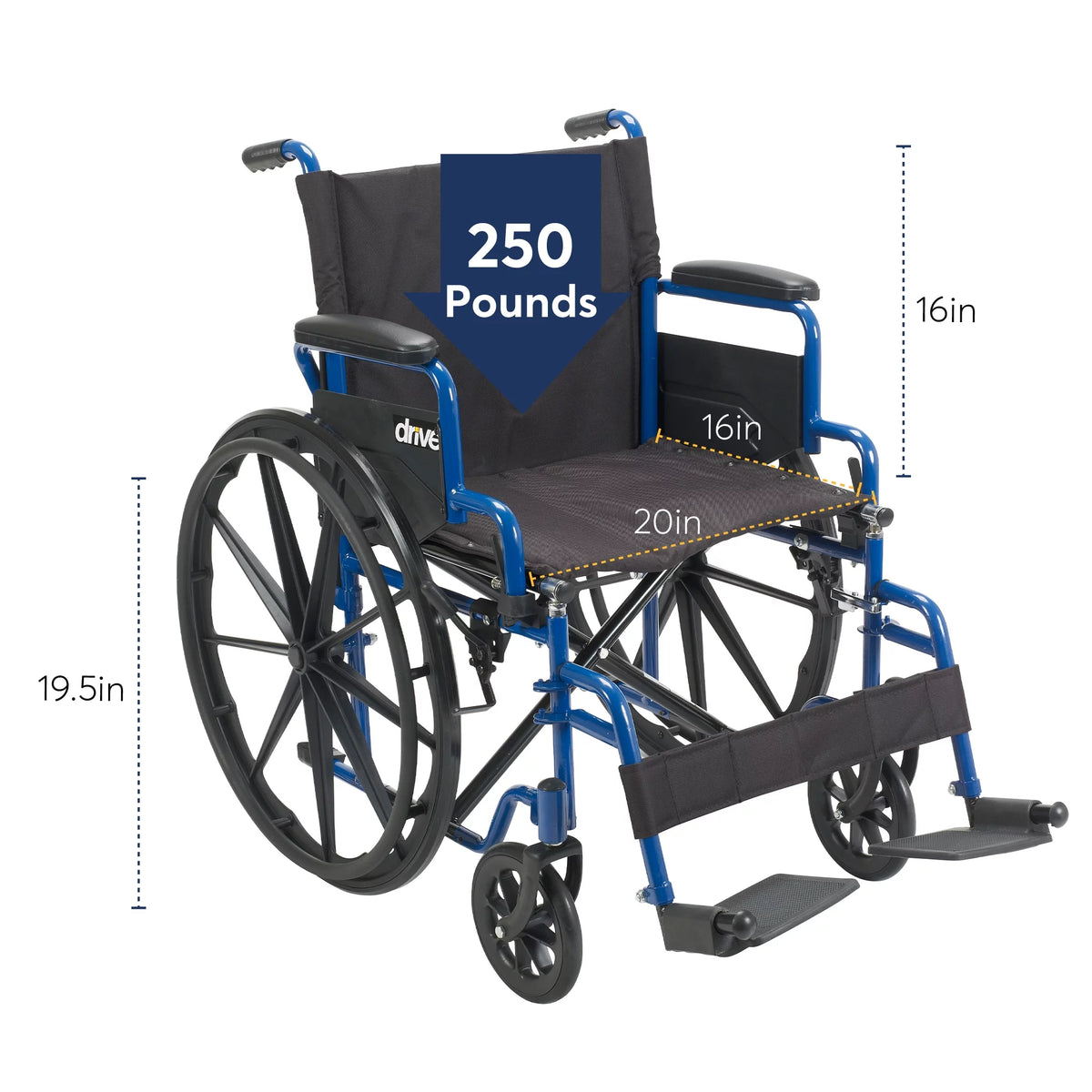 Blue Streak Wheelchair with Flip Back Desk Arms, Elevating Leg Rests, 20" Seat K10274