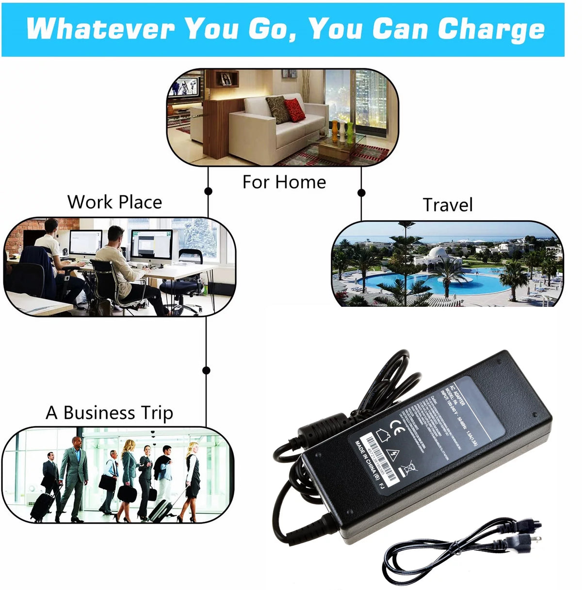 56V AC DC Adapter Power Supply Cord Cable Charger H357