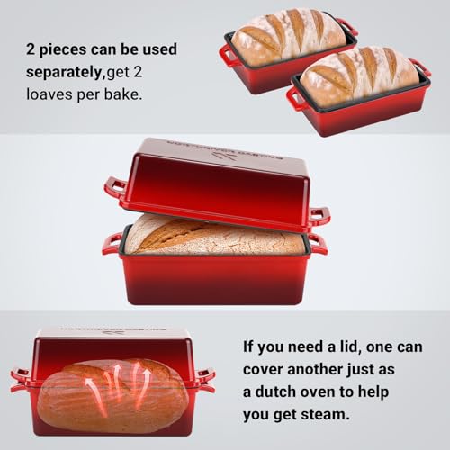 9x5 Inch Enameled Cast Iron Bread Loaf Pan with Lid, 2 Piece Set, Red J463147