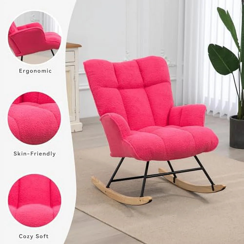 Teddy Upholstered Rocking Chair with High Backrest K7166