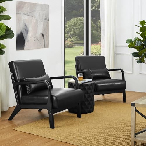 Black PU Leather Accent Armchair with Wood Frame F65102