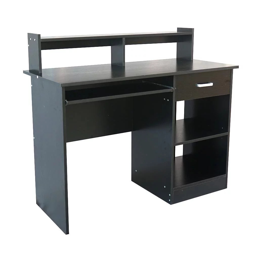 Black Wood Computer Desk with Drawer and Keyboard Tray Q304