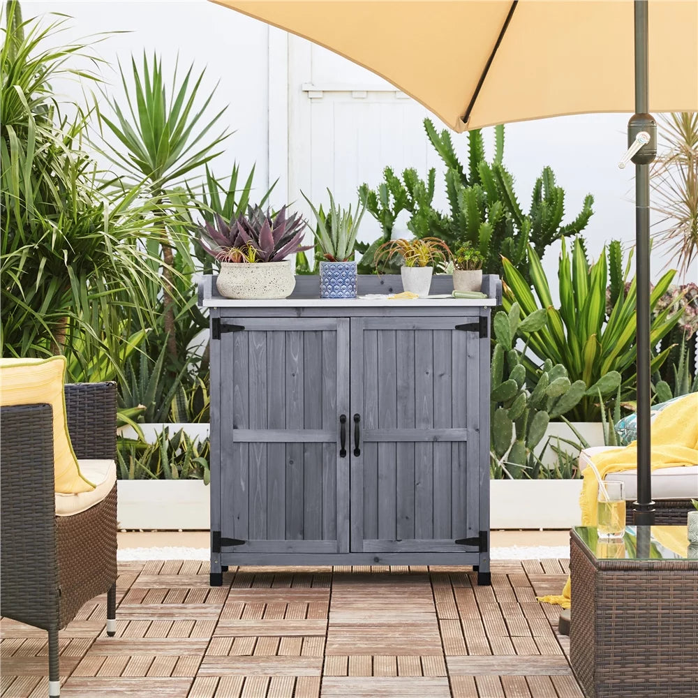 Wooden Garden Potting Bench Table with Cabinet D18797