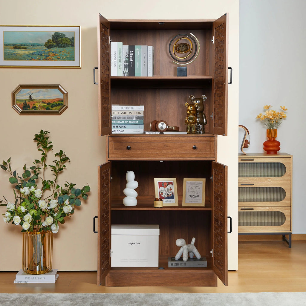 Walnut Storage Cabinet with 4 Doors and a Drawer L830303