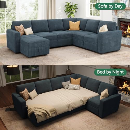 Dark Grey Corduroy L Shaped Sleeper Sofa with Pull Out Bed M174