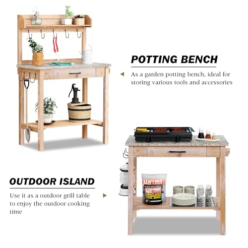 Outdoor Potting Bench Table with Storage Drawer and Removable Shelf Rack G4151