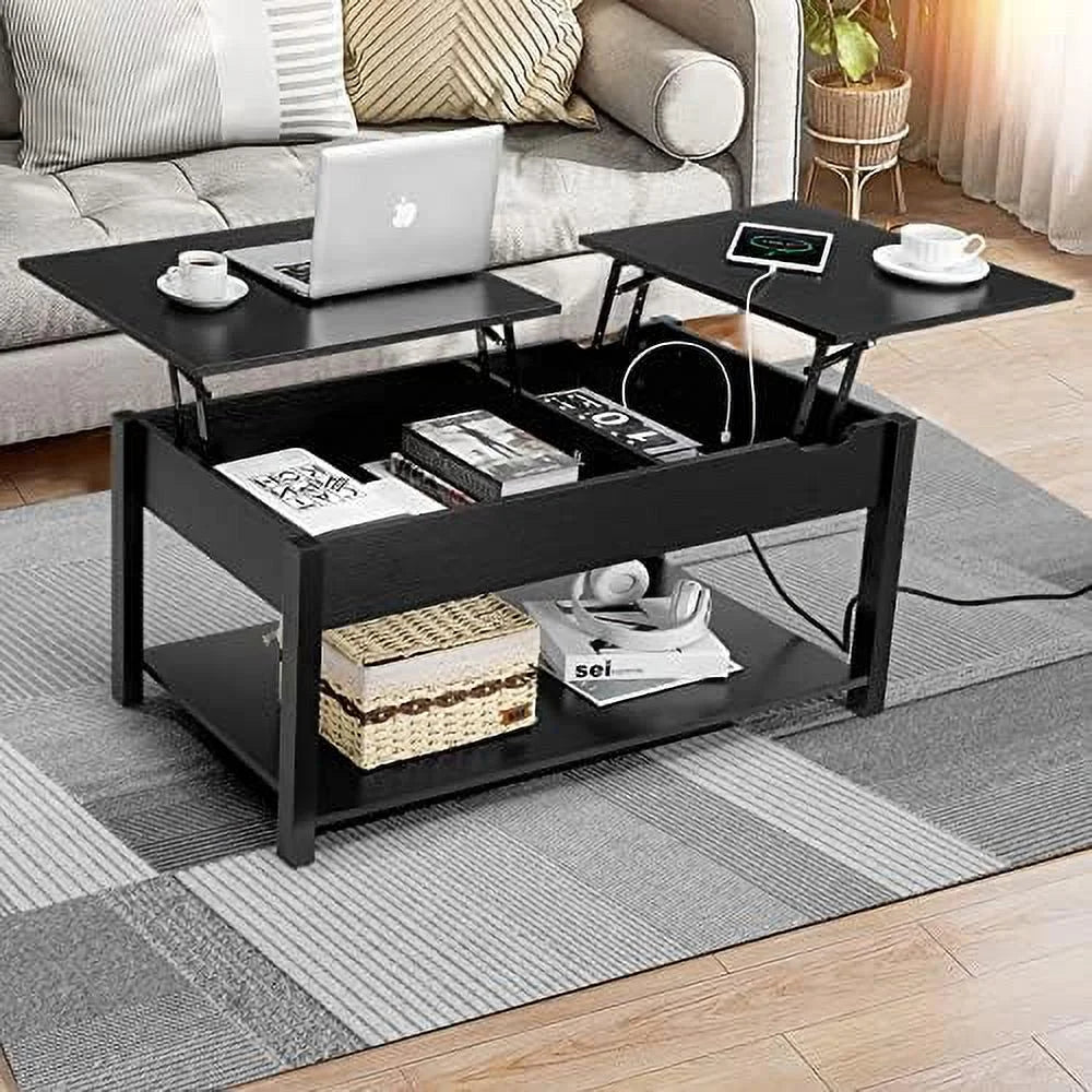 42.5" Lift Top Coffee Table with Hidden Compartment and USB Ports D85758