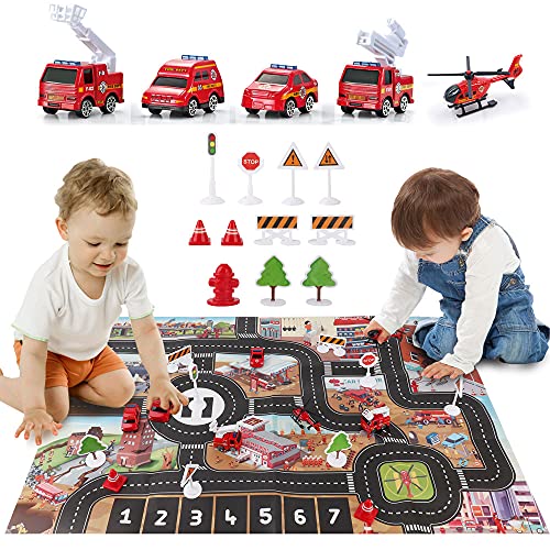 Airplane Toy with Fire Truck Cars and Play Mat S338