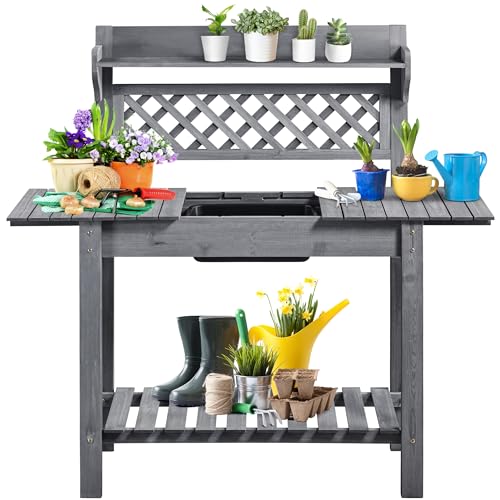 Brown Wooden Potting Bench Table V47830