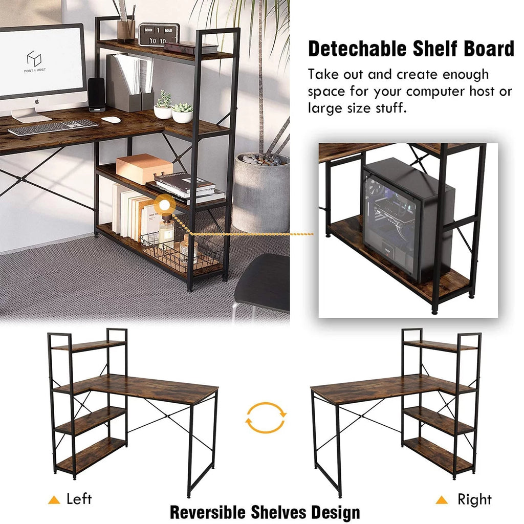 L Shaped Computer Desk with Shelves W108812