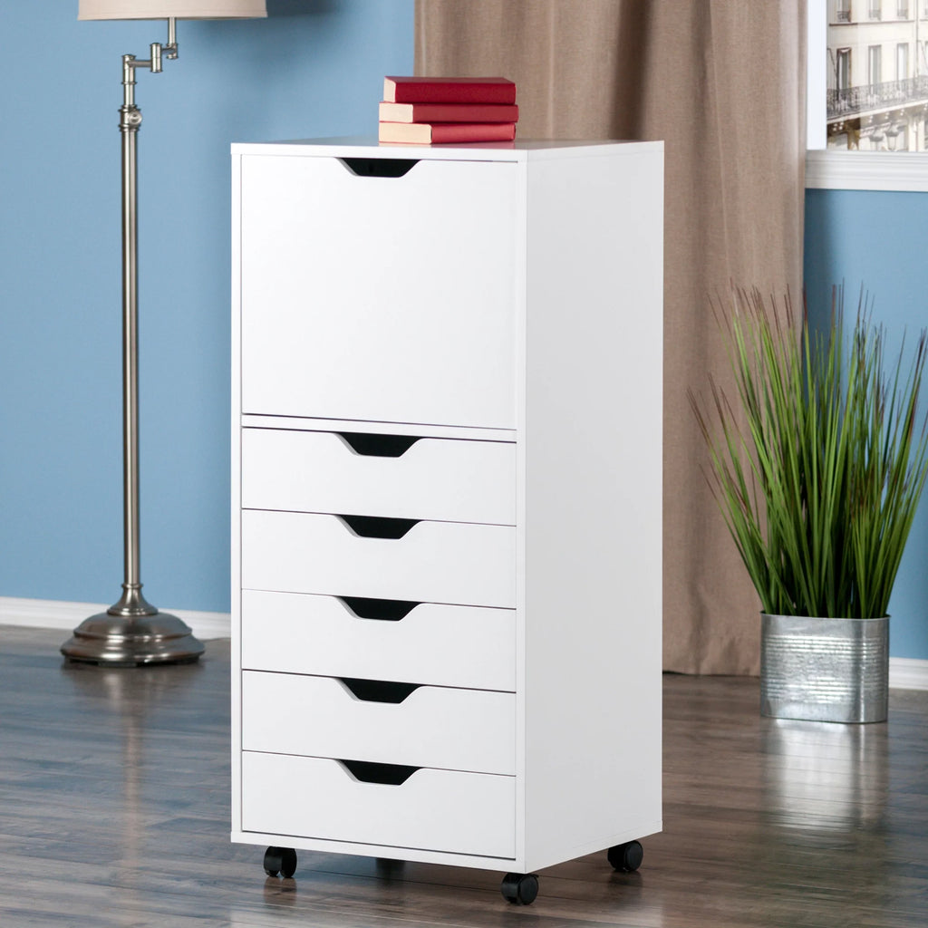 White 5 Drawer Rolling Wood Dresser X644623