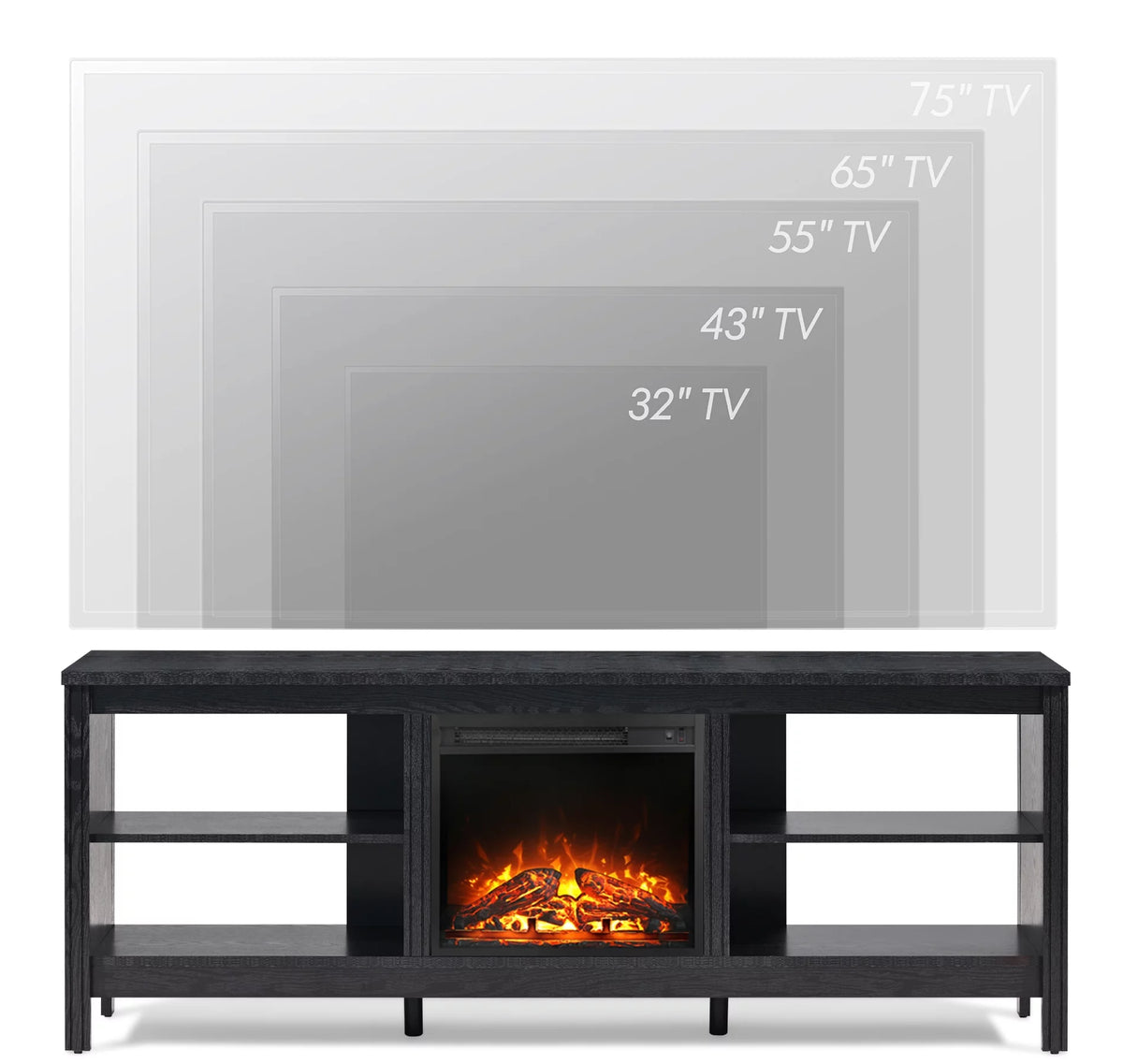 Black 70 inch Fireplace TV Stand L175