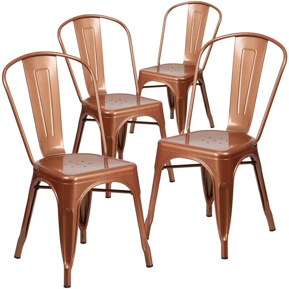 Red Metal Stackable Bistro Chair Set of 4 F811