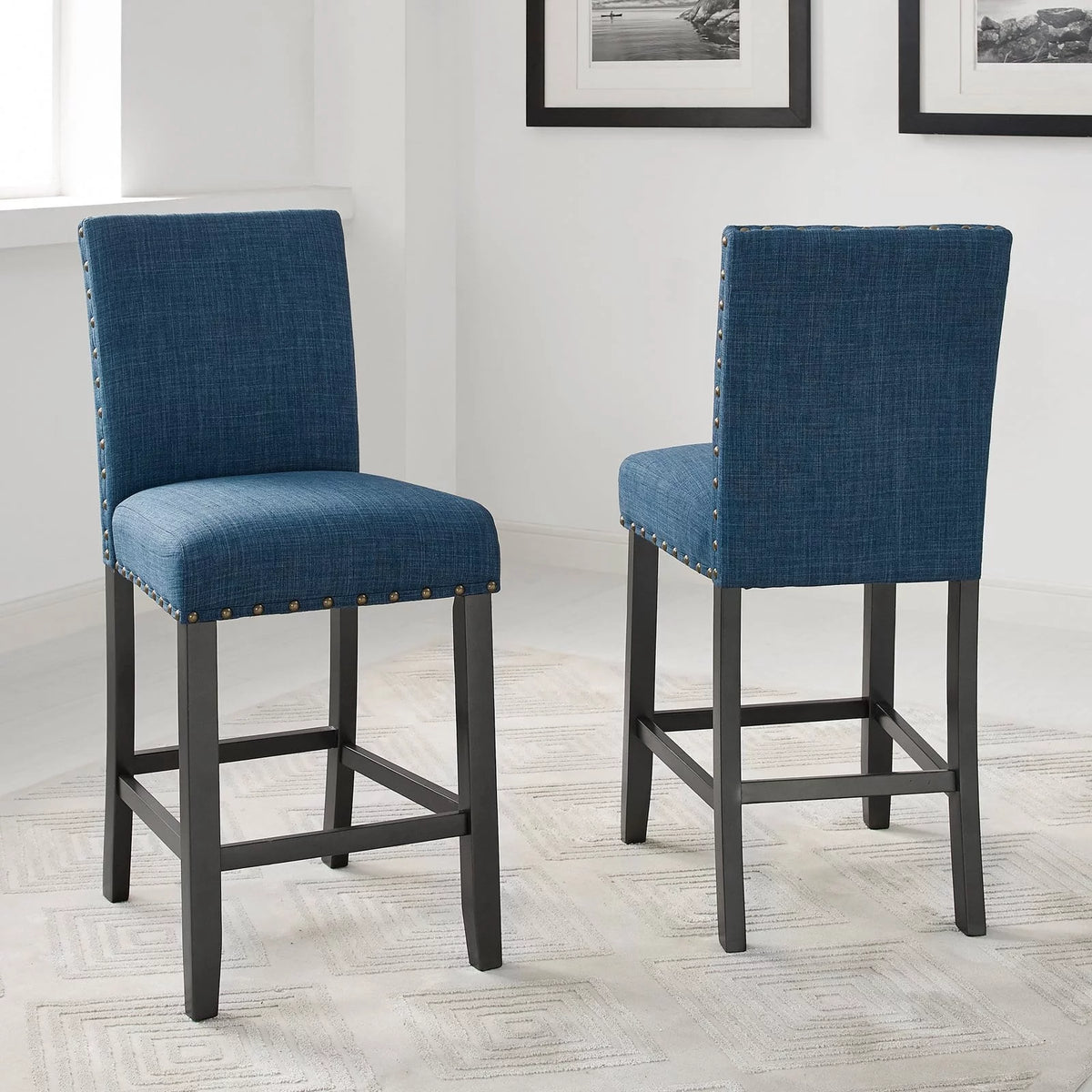 Gray Fabric Solid Rubberwood Counter Height Stool Set of 2 M9625